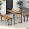 Natural Acacia Wood 3-Piece Dining Set, Metal Frame Table and Benches